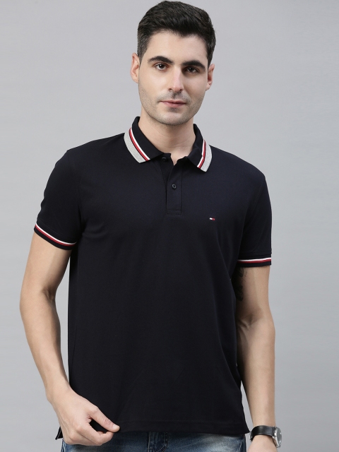 

Tommy Hilfiger Men Navy Blue Solid Polo Collar T-shirt