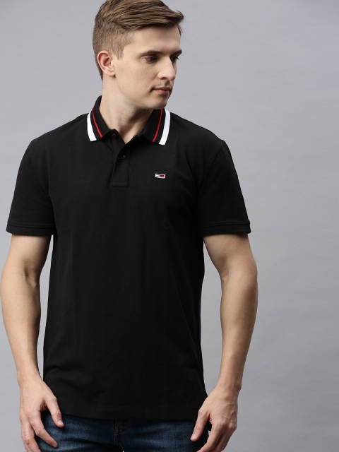 

Tommy Hilfiger Men Black Solid Polo Collar T-shirt