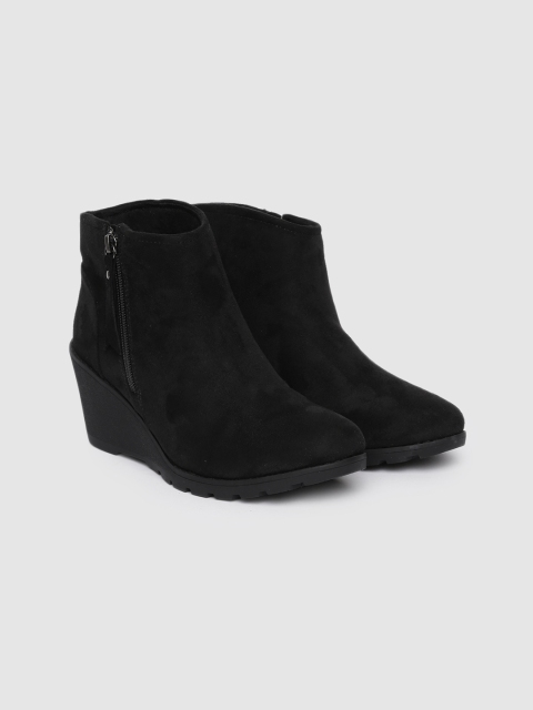 

Skechers Women Black Solid TUMBLE WEED - SUN CHASE Suede High-Top Flat Boots