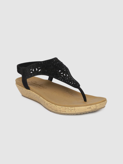 

Skechers Women Black Embellished T-Strap Flats