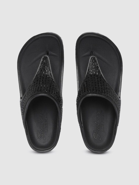 

Skechers Women Black CALI BREEZE 2.0 Embellished T-Strap Flats