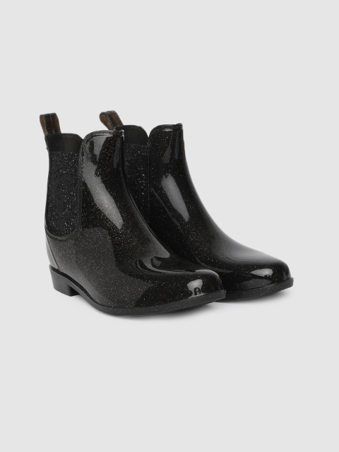 

Skechers Women Black Embellished PUDDLER High-Top Flat Boots