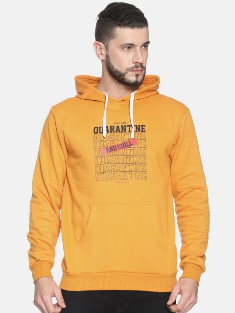 

Campus Sutra Men Mustard Yellow Printed Hooded Sweatshirt