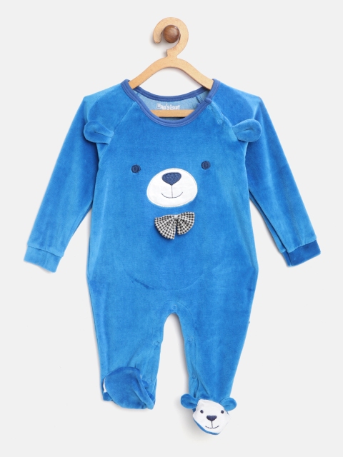 

Moms Love Boys Blue Velvet Finish Bear Embroidered Sleepsuit