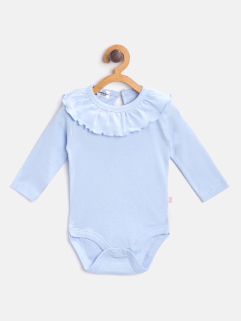 

Moms Love Girls Blue Solid Bodysuit with Ruffled Detail