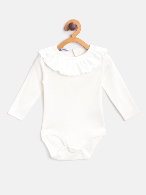 

Moms Love Girls White Solid Bodysuit with Ruffled Detail