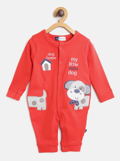 

Moms Love Boys Red Pure Cotton Applique Rompers