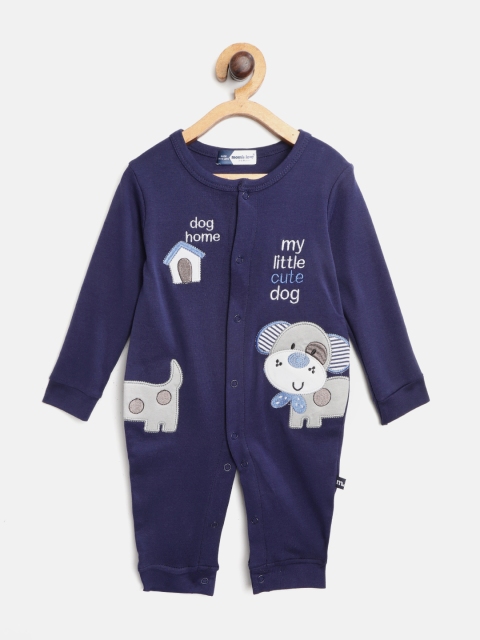 

Moms Love Boys Navy Blue & Grey Dog Applique Detail Pure Cotton Rompers