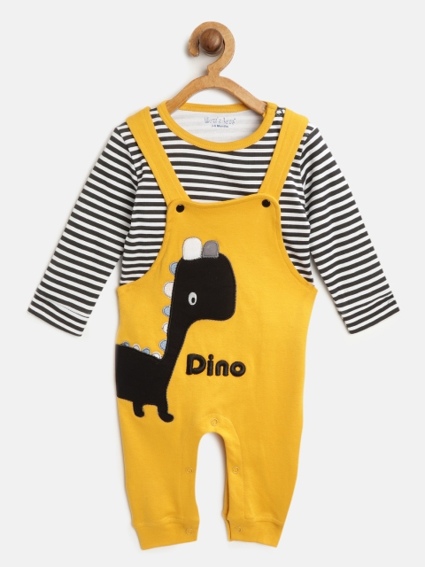 

Moms Love Boys White & Mustard Yellow Striped T-shirt with Dungarees