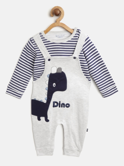 

Moms Love Boys Navy Blue & Grey Melange Striped T-shirt with Dungarees