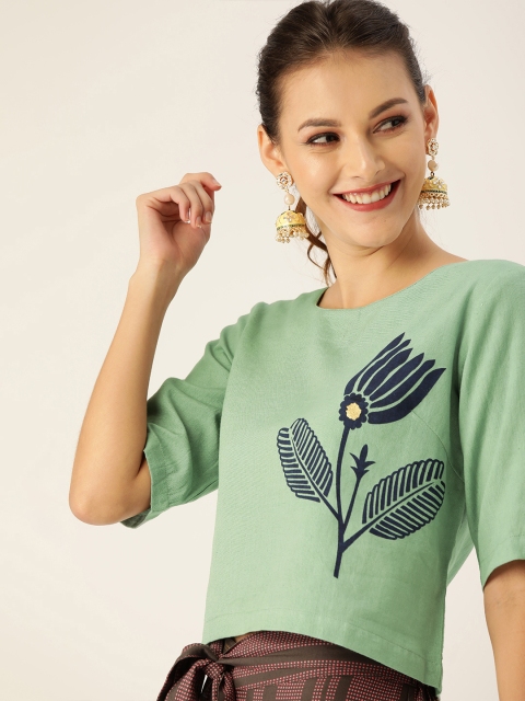 

Varanga Women Green Printed Crop Top