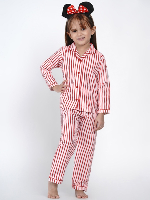 

berrytree Girls Red & White Striped Sustainable Night Suit