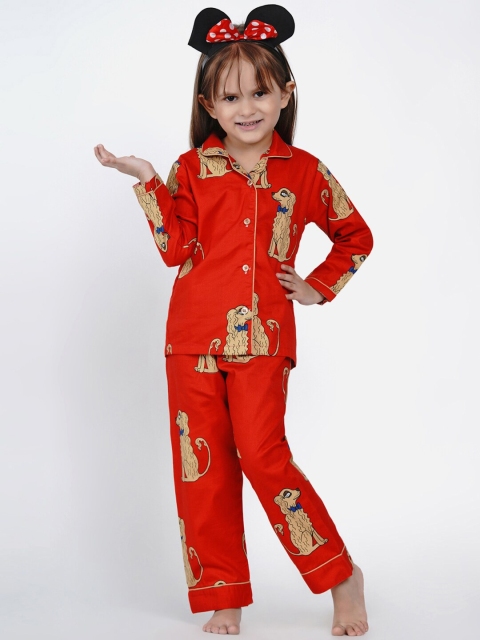 

berrytree Girls Red & Brown Printed Sustainable Night Suit