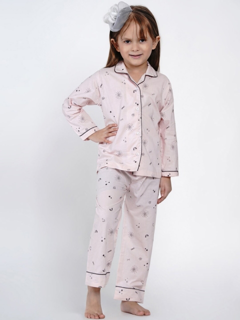 

berrytree Girls Pink & White Printed Sustainable Night Suit