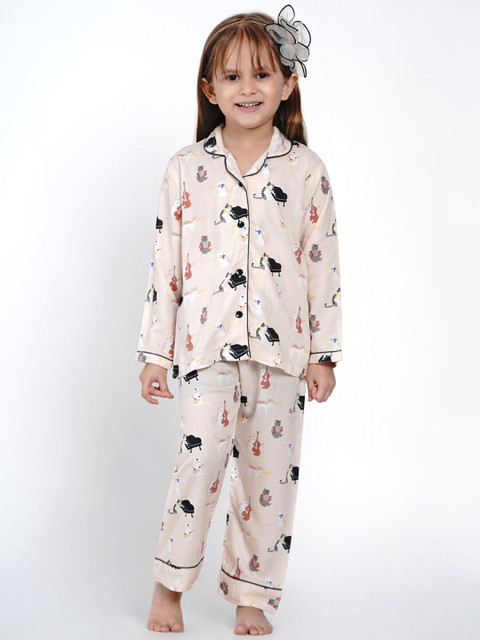 

berrytree Girls Pink Cats Print Sustainable Night Suit