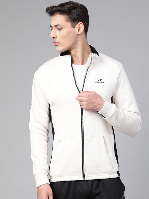 

Alcis Men Cream-Coloured & Black Solid Sporty Jacket