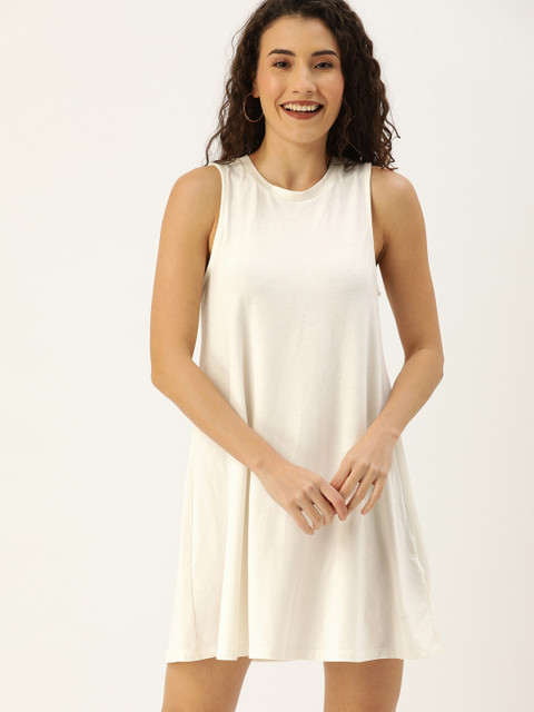 

FOREVER 21 Women White Solid A-Line Dress