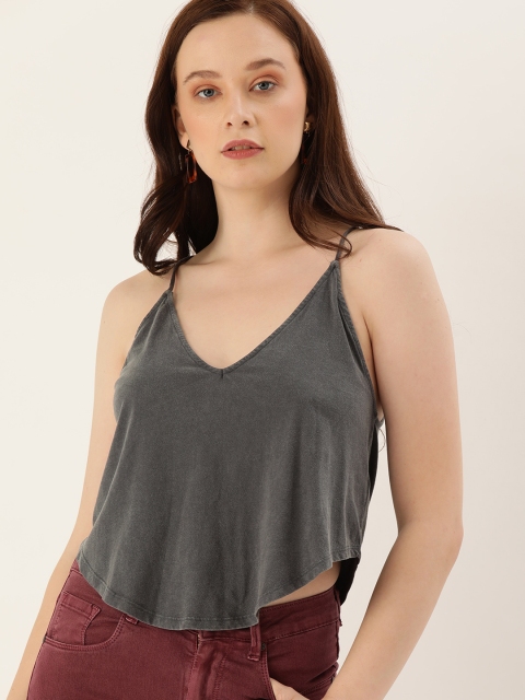 

FOREVER 21 Women Charcoal Grey Solid Top