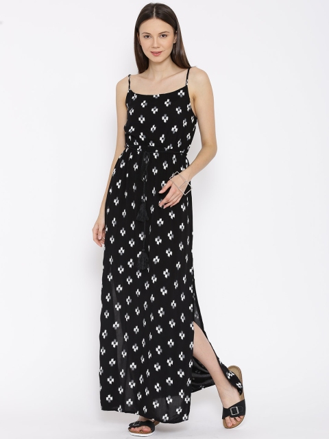 

Tokyo Talkies Black Abstract Print Maxi Dress with Belt