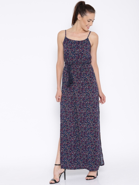 

Tokyo Talkies Navy Printed High-Slit Maxi Dress, Navy blue