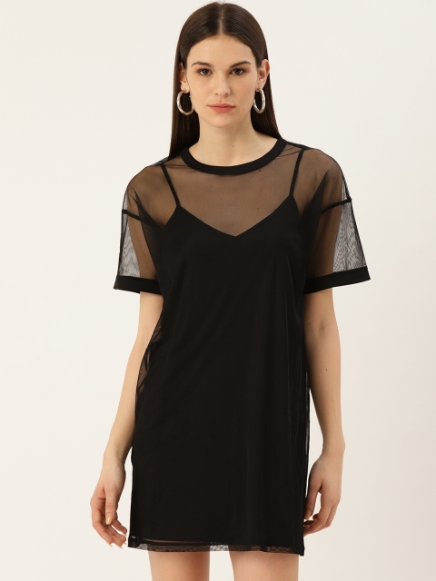 

FOREVER 21 Women Black Solid T-Shirt Dress with Camisole