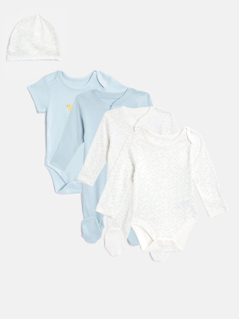 

Marks & Spencer Kids Pack of 4 Organic Cotton Sleepsuits & Bodysuits with Beanie, Blue
