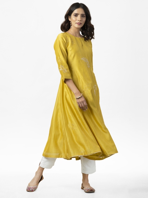 

Fabindia Women Mustard Yellow Solid A-Line Kurta