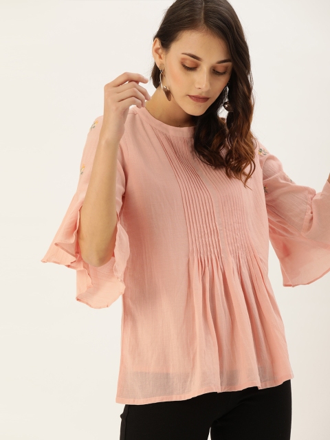 

AND Women Peach-Coloured Solid Cape Top