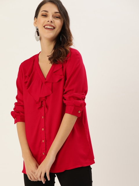 

AND Women Red Solid Shirt Style Top