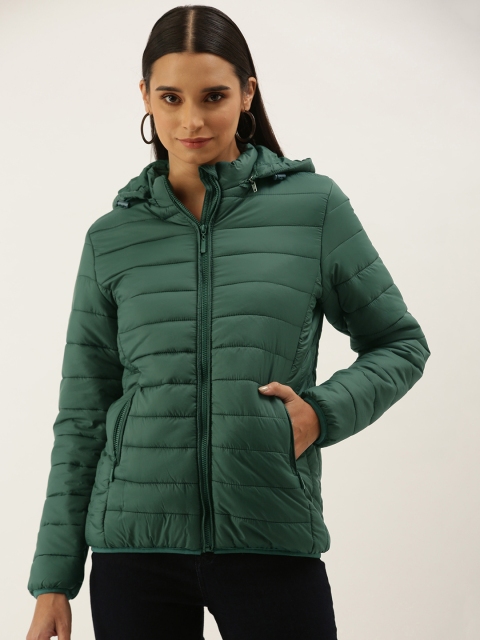 

AND Women Green Solid Padded Jacket