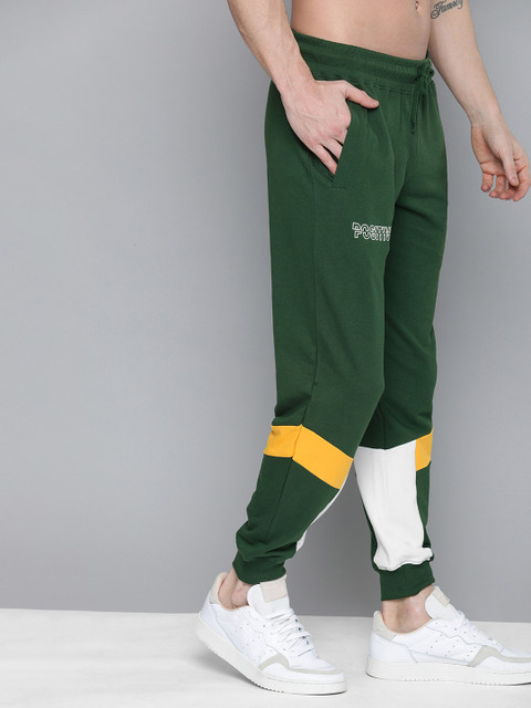 

HERE&NOW Men Olive Green Solid Regular Fit Joggers with Printed Detail