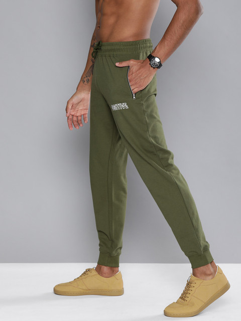 

HERE&NOW Men Olive Green Solid Regular Fit Joggers