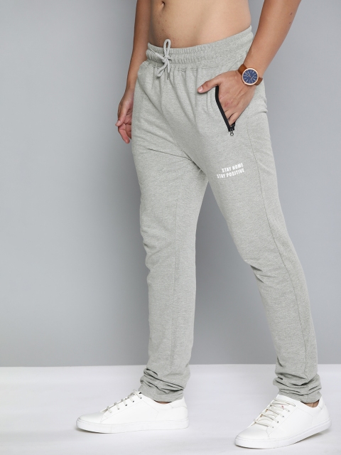 

HERE&NOW Men Grey Straight Fit Solid Track Pants with Printed Detail