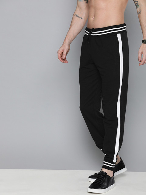 

HERE&NOW Men Black Solid Joggers with White Side Panels