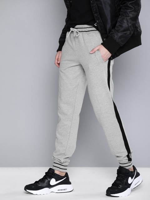 

HERE&NOW Men Grey Solid Straight Fit Joggers with Side Stripes