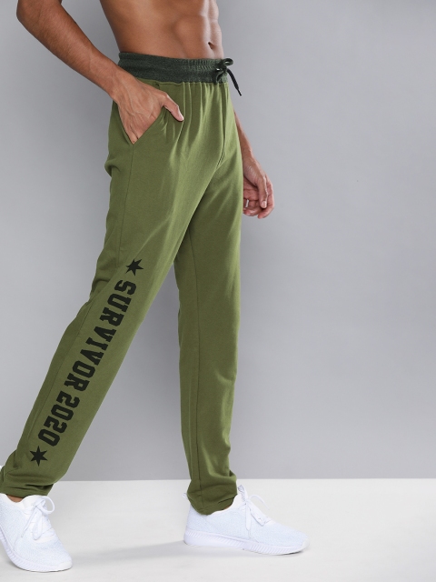 

HERE&NOW Men Olive Green Printed Regular Fit Track Pants
