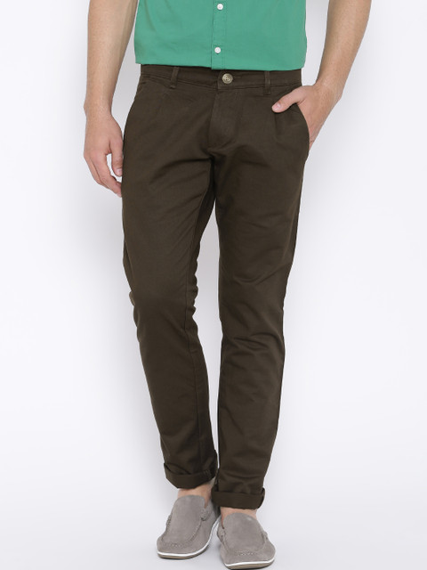 

People Brown Slim Fit Casual Trousers