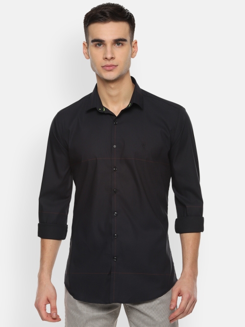 

V Dot Men Black Skinny Fit Solid Casual Shirt