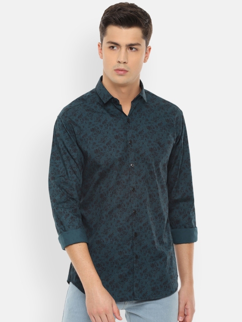

V Dot Men Bottle Green Slim Fit Floral Print Casual Shirt