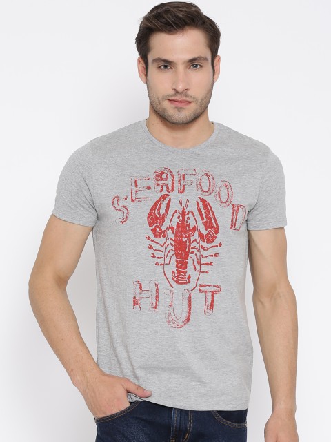 

People Grey Melange Printed T-shirt