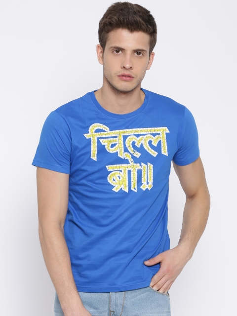 

People Blue Text Print T-shirt