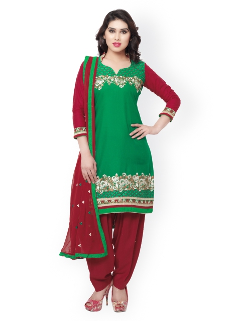 

Saree mall Green & Red Embroidered Cotton Unstitched Dress Material