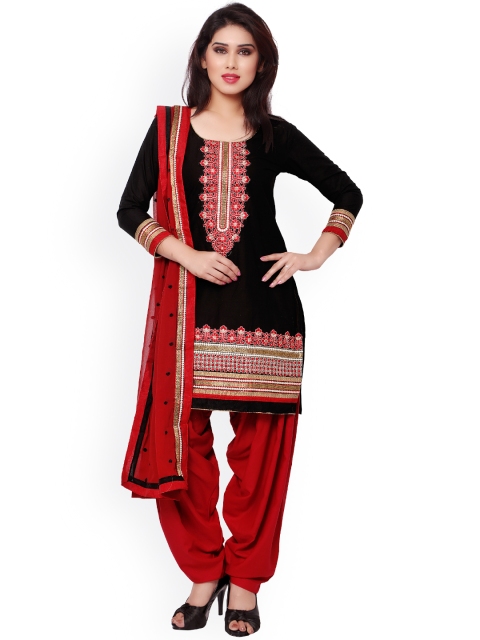 

Saree mall Black & Red Embroidered Cotton Unstitched Dress Material