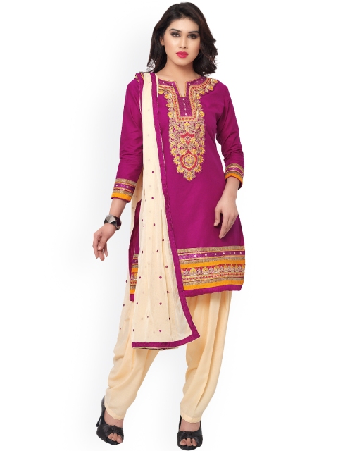 

Saree mall Magenta & Beige Embroidered Cotton Unstitched Dress Material