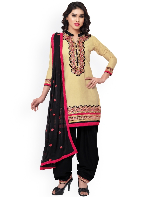 

Saree mall Beige & Black Embroidered Cotton Unstitched Dress Material