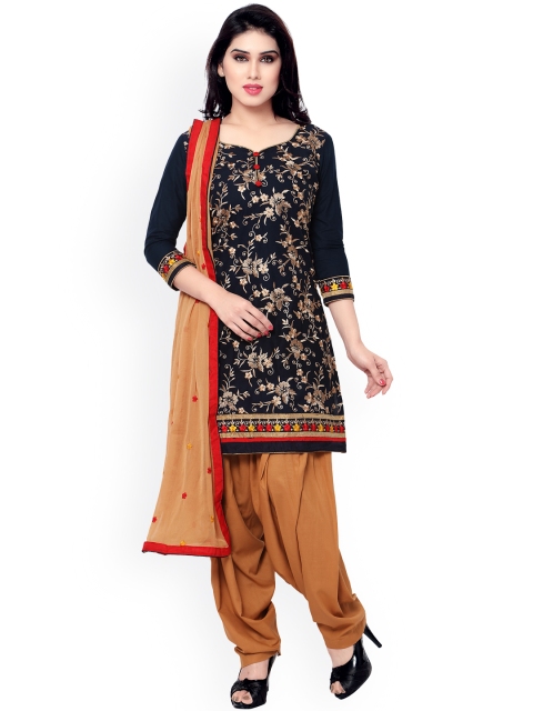 

Saree mall Navy & Brown Embroidered Cotton Unstitched Dress Material, Navy blue