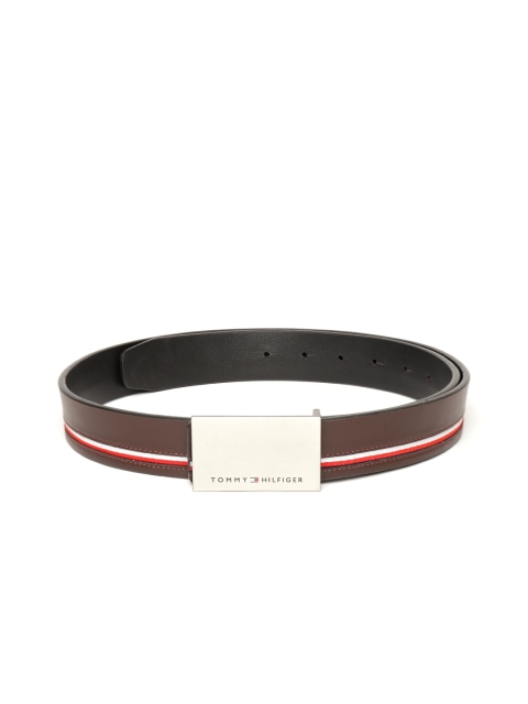 

Tommy Hilfiger Men Coffee Brown & Black Leather Reversible Striped Belt