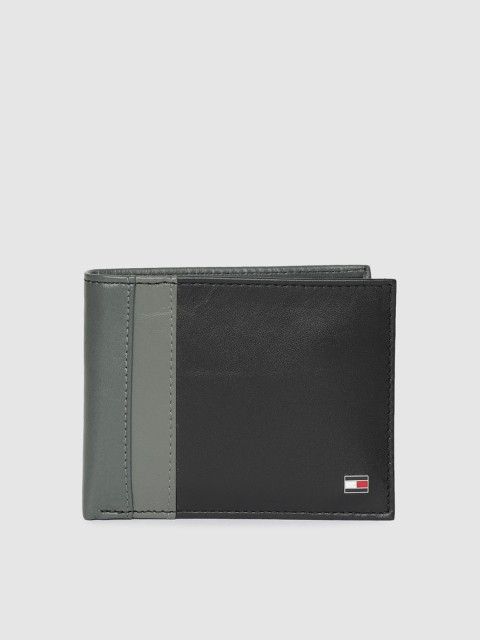 

Tommy Hilfiger Men Black & Grey Colourblocked Leather Two Fold Wallet