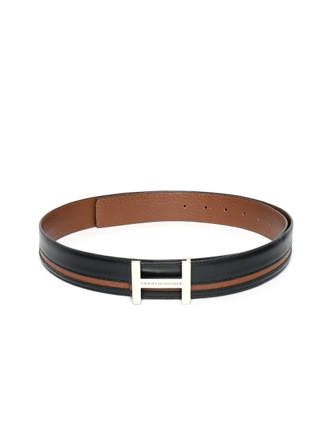 

Tommy Hilfiger Men Black & Brown Textured & Striped Detail Leather Reversible Belt