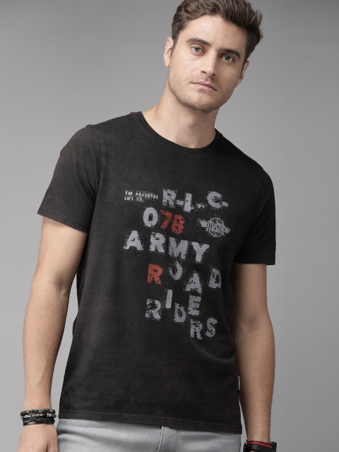 

Roadster Men Black Printed Round Neck T-shirt